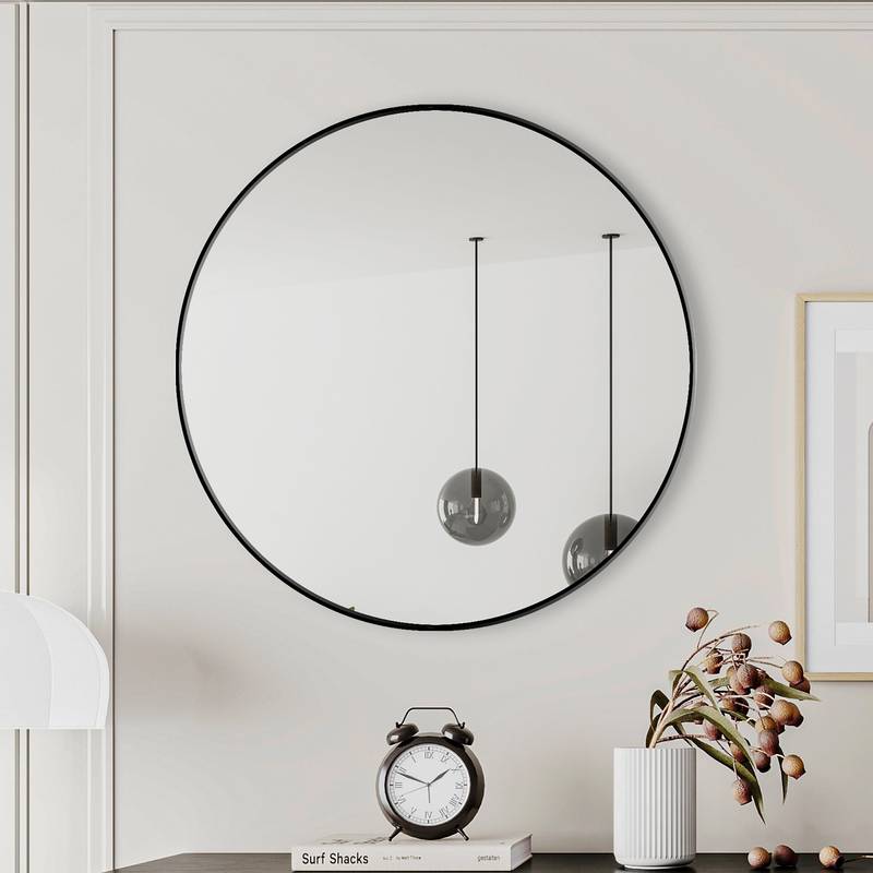 Chic Black Round Wall Mirror
