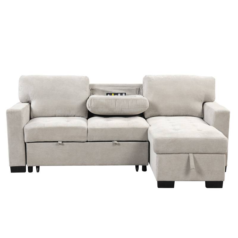 Chic Light Gray Chaise Lounge with Hidden Storage and USB Charger