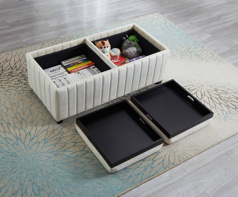 Chic Velvet Cube Ottoman with Tray Storage
