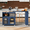 Navy Rolling Kitchen Island with LED Lights & Storage