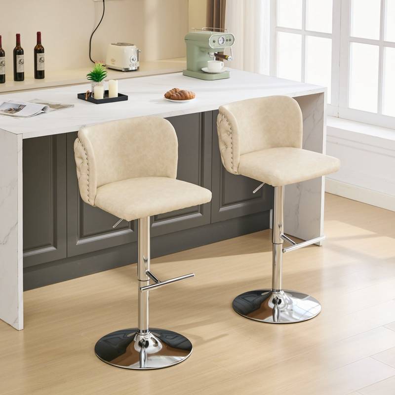 Chic Beige Swivel Bar Stools - Set of Two