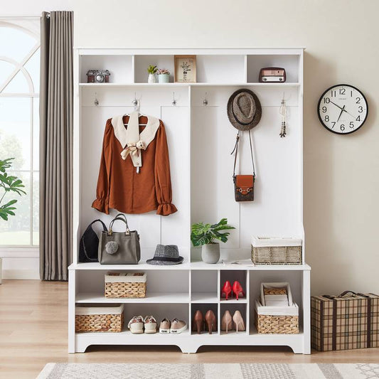 Charming Entryway Bench with Coat Rack & Shoe Storage