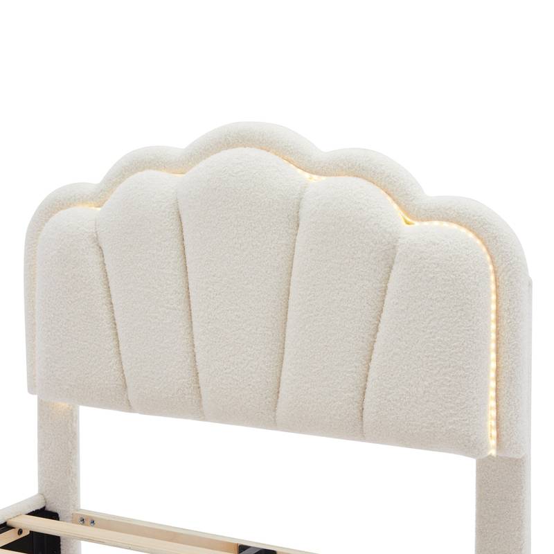Cozy Floral Twin Bed Set with LED and Storage Ottoman