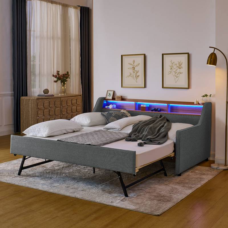 Cozy Twin Sofa Bed with LED Lights & Wireless Charging