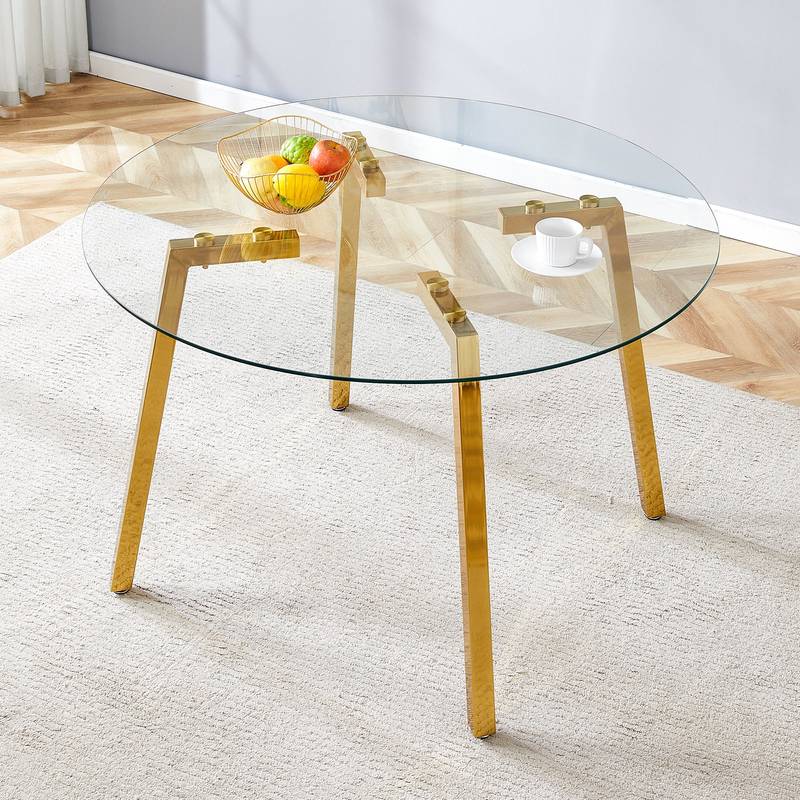 Chic Gold-Base Glass Dining Table – Perfect for Home & Office Gatherings!