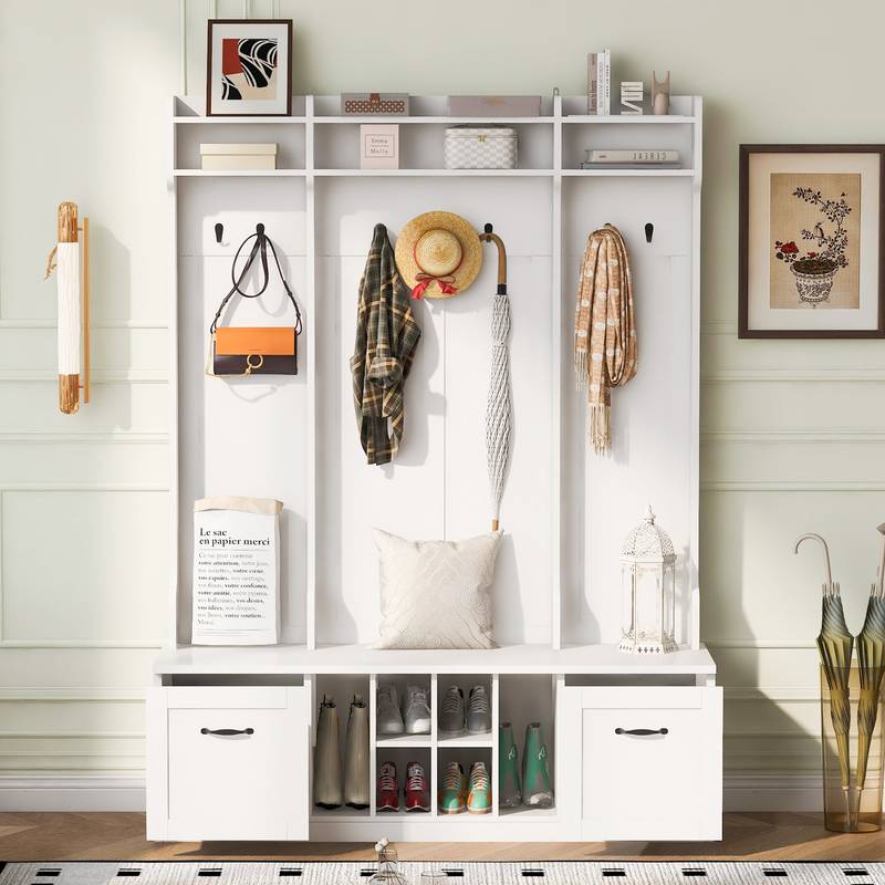 Versatile Entryway Bench with Coat Rack & Drawers