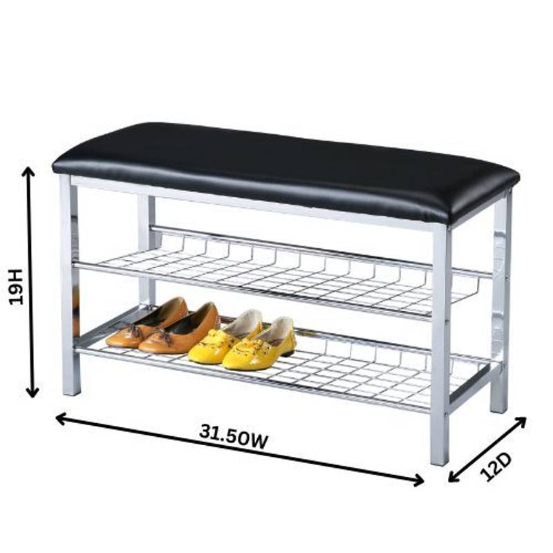 Chic Metal Shoe Bench with Luxe Black Seat
