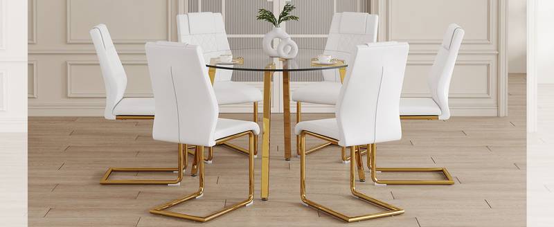 Chic Glass & White Chair Dining Set