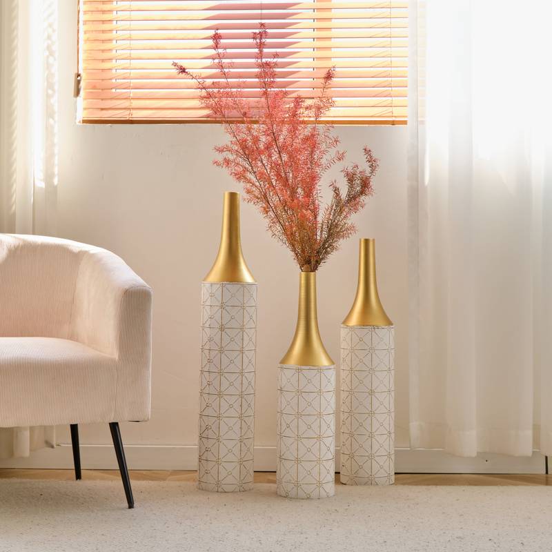 Gorgeous White Metal Vase Trio