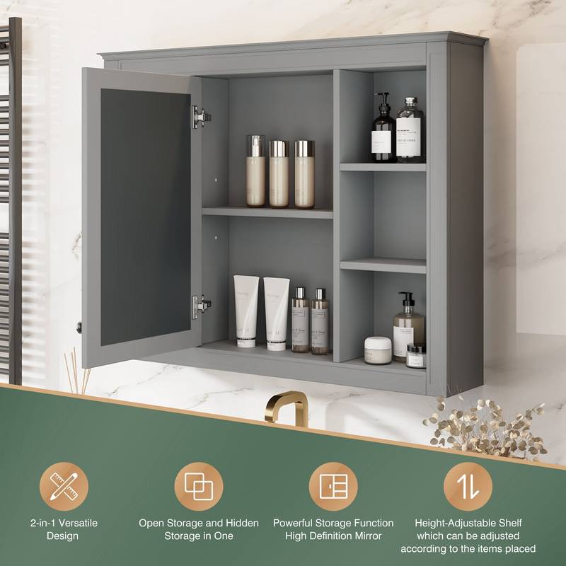 Sleek Wall-Mounted Mirror Cabinet with Open Shelves