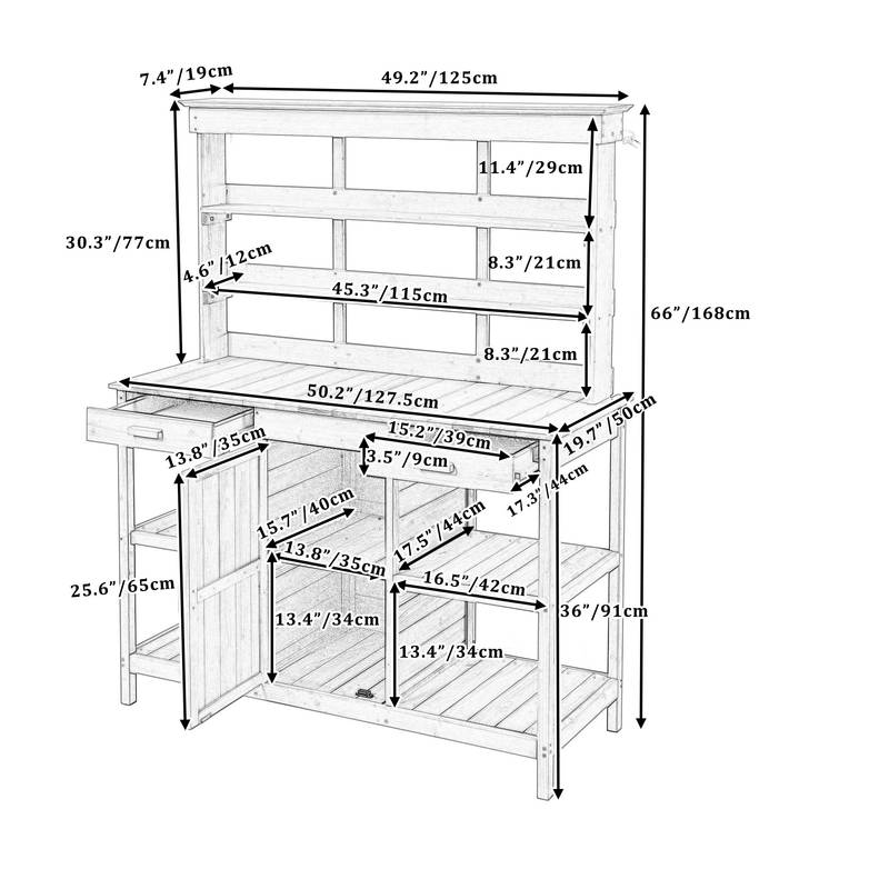 Charming Gray Garden Potting Table with Storage