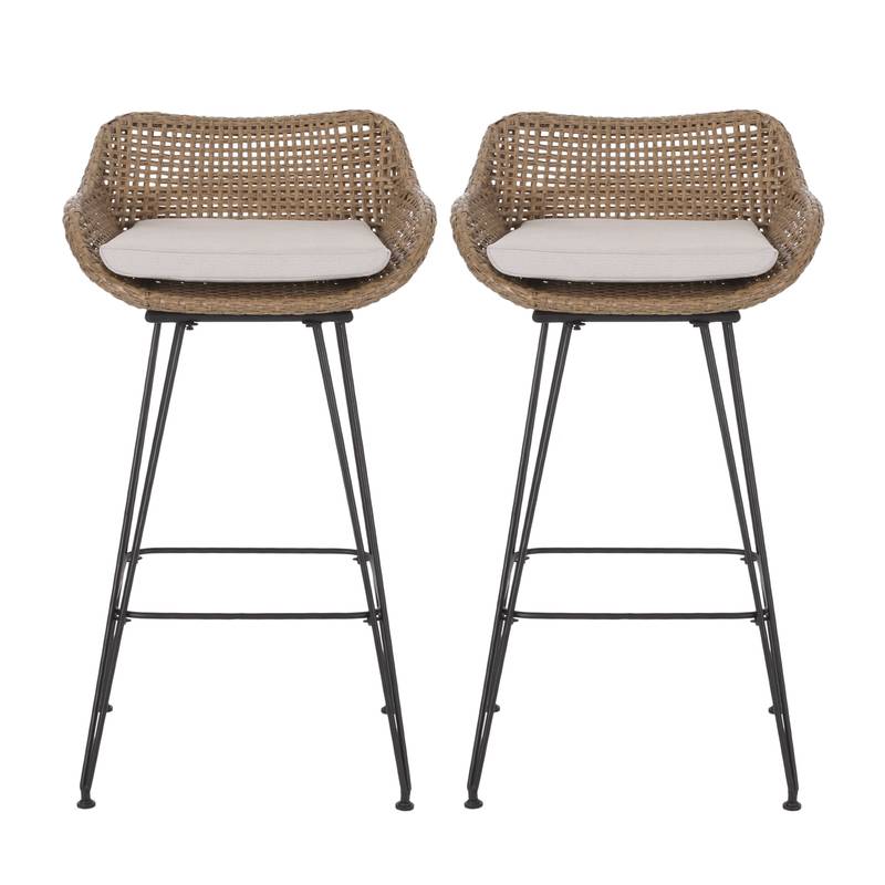 Cozy Wicker Barstools with Cushions - Set of 2