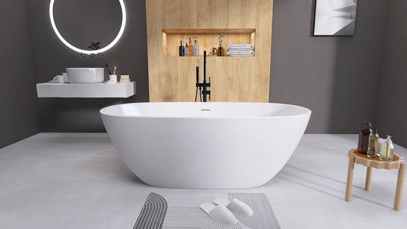 Elegant Oval Soaking Tub with Chrome Drain