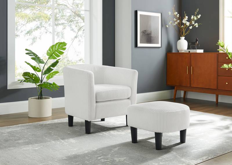 Chic Corduroy Accent Chair with Matching Ottoman