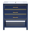 Navy Bliss: Stylish Bathroom Vanity with Open Storage