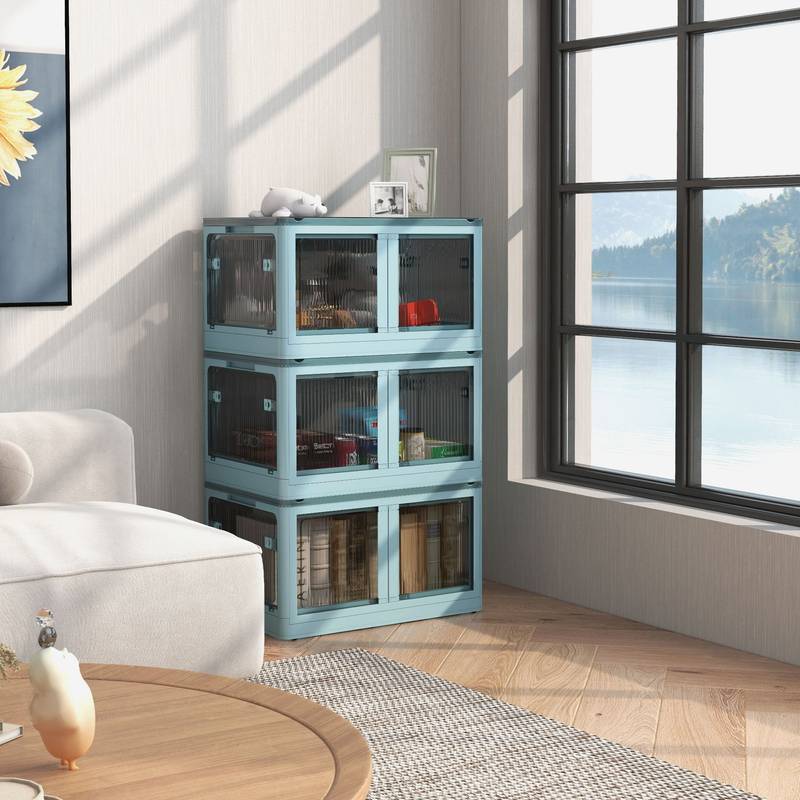 Blue Stackable Storage Bins with Wheels