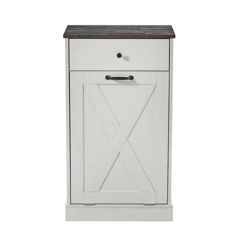 Sleek White Tilt Trash Cabinet