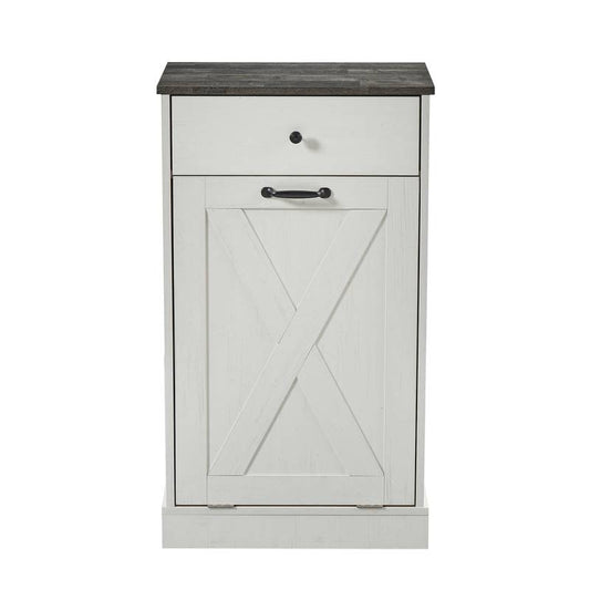Sleek White Tilt Trash Cabinet