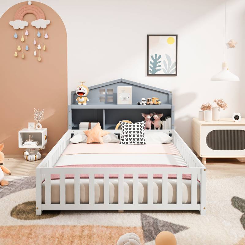 Stylish Montessori Bed Headboard with Storage - Grey