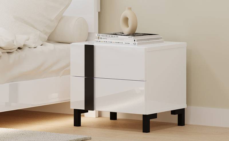 Sleek White LED Bedroom Set with Floating Bed & Nightstands