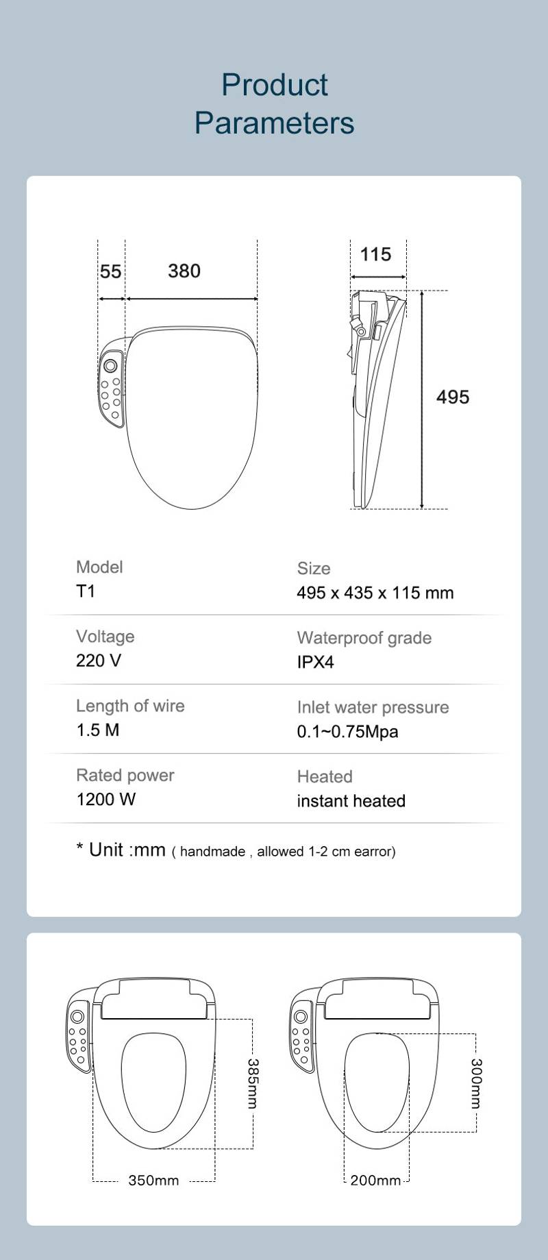 Smart Heated Bidet Toilet Seat with Warm Water and Dryer