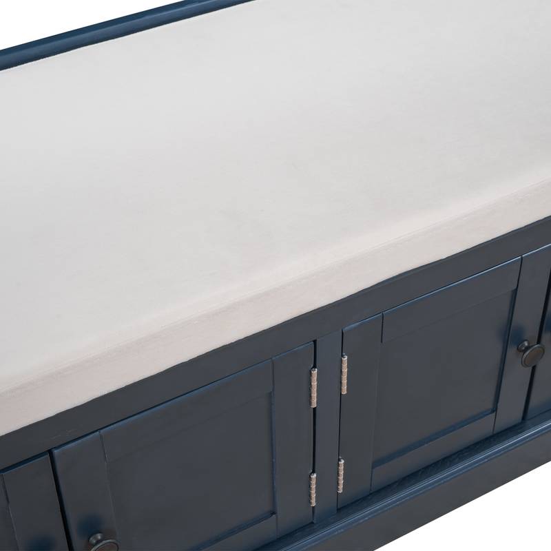 Navy Storage Bench with Cushion & Shelves
