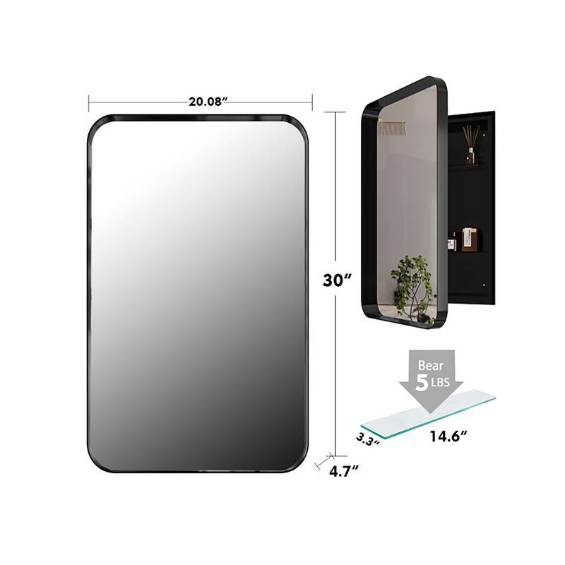 Sleek Black Wall Mirror Cabinet with Adjustable Shelves