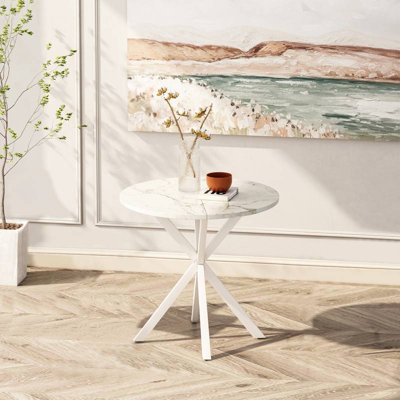 Chic Round Marble Dining Table with Cross Legs