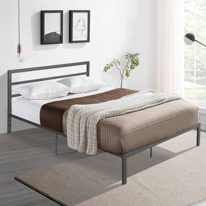 Chic Charcoal Queen Bed Frame with Headboard