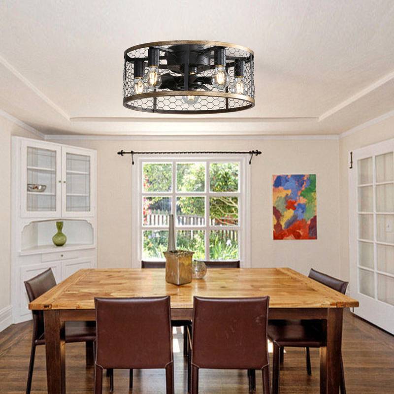 Rustic Remote-Controlled Ceiling Fan with Caged Design