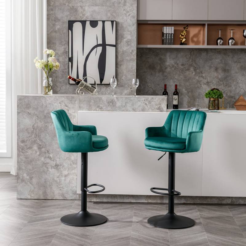 Chic Green Adjustable Bar Stools - Perfect for Kitchen or Pub