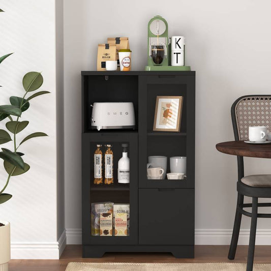 Chic Black Glass-Front Cabinet for Living & Bedroom Storage