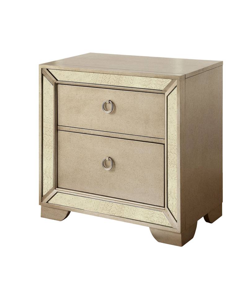 Glamorous Gray Nightstand with Antique Mirror Accents