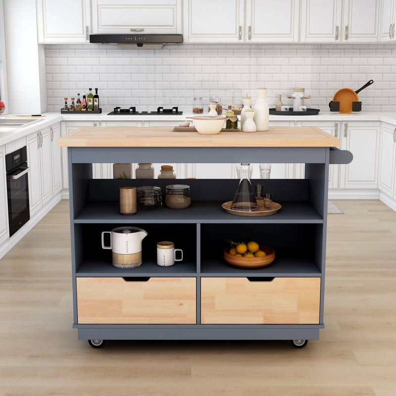 Cozy Kitchen Rolling Island with Storage & Wine Rack