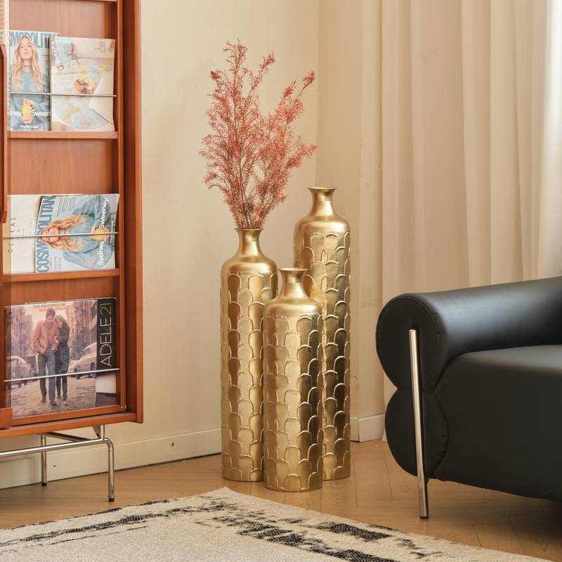 Charming White Metal Vase Trio