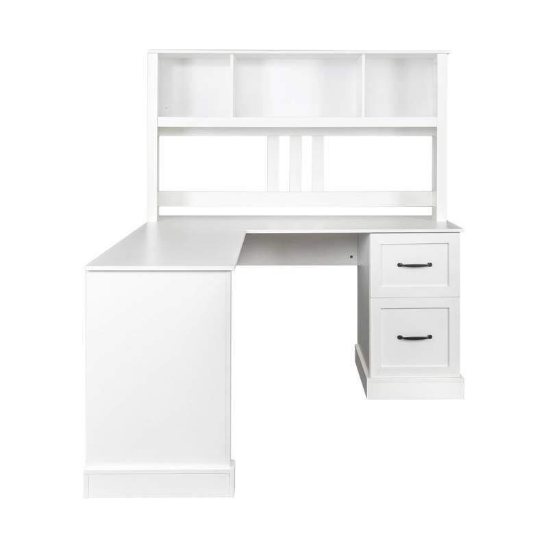 Chic White Desk with Hutch for Home Office