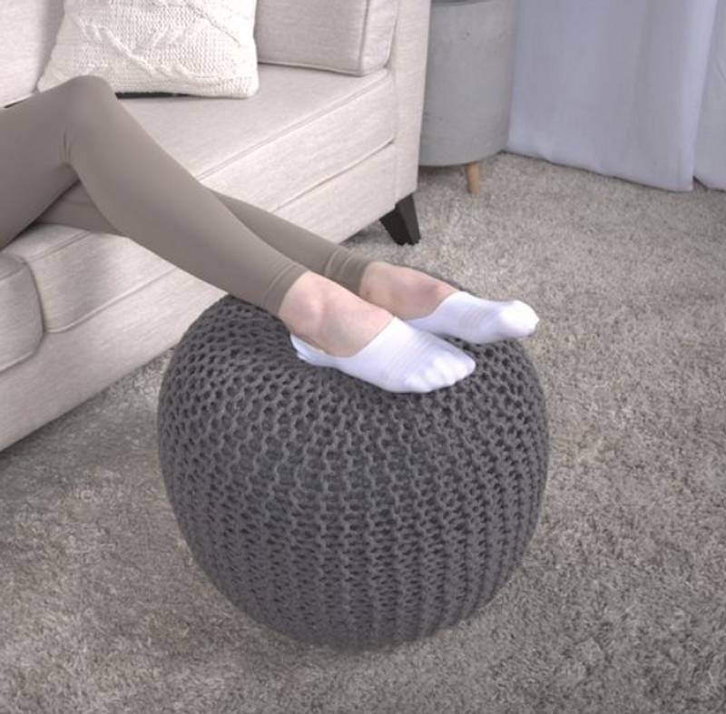 Navy Knitted Cotton Pouf