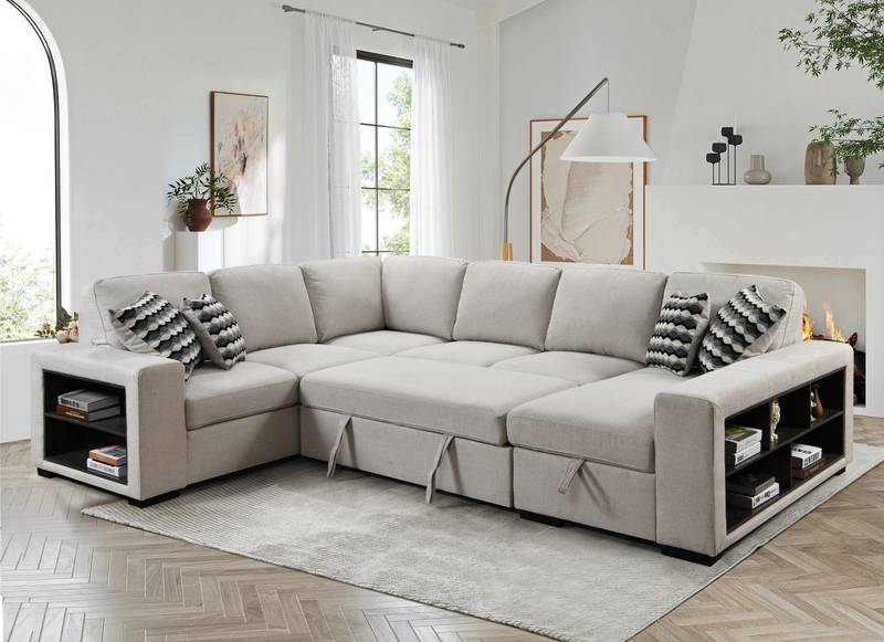 Cozy U-Shaped Sofa with Storage & Bed Convertibility