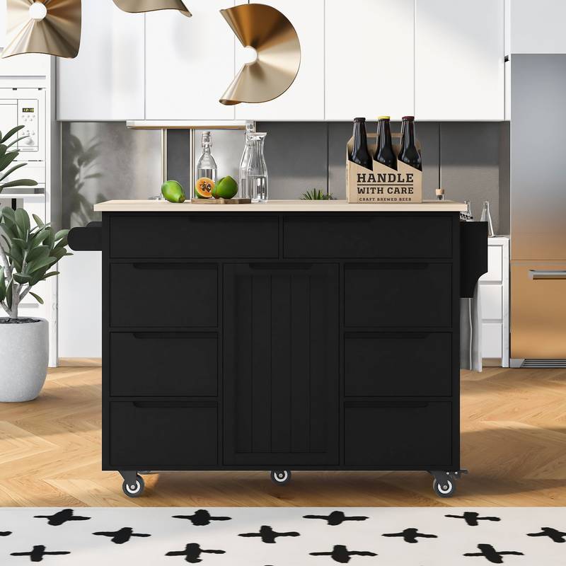 Versatile Kitchen Cart with Rubber Wood Top and Smart Storage