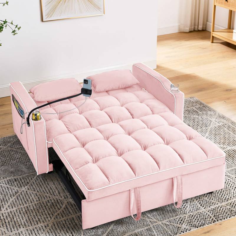 Chic Foldable Sofa Bed with USB & Swivel Stand - Pink