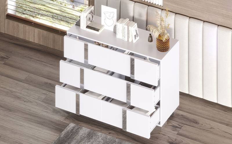 Chic White Mirror Dresser with Metal Handles