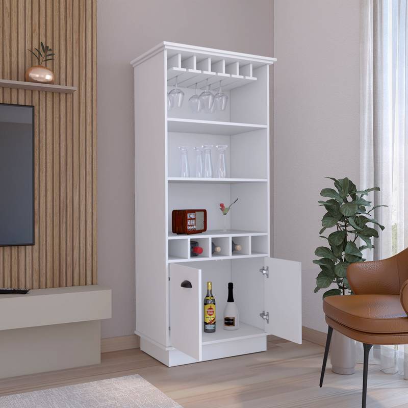 Chic White Bar Cabinet with Wine Rack & Storage Shelves