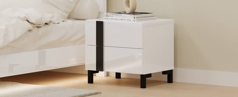 Sleek White LED Bedroom Set with Floating Bed & Nightstands