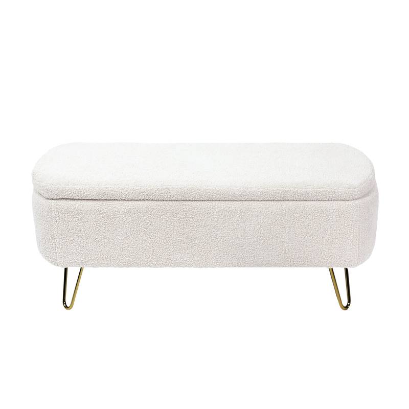 Chic Ivory Storage Ottoman with Gold Legs