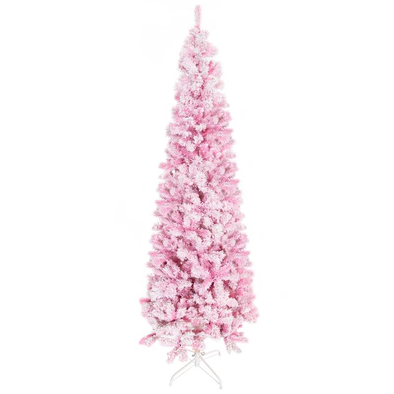 Pink Snow Flocked Pencil Christmas Tree