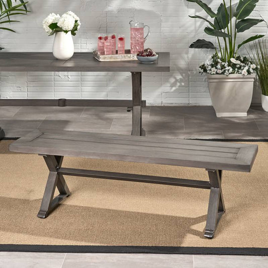 Chic Gray Aluminum Outdoor Bench