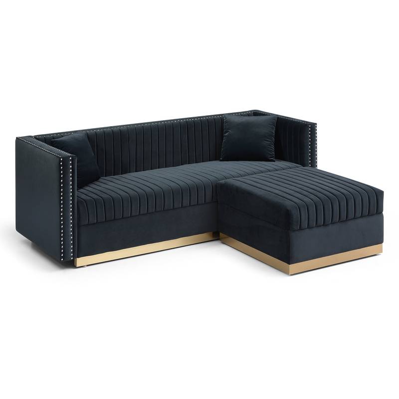 Chic Velvet Corner Sofa with Ottoman & Pillows