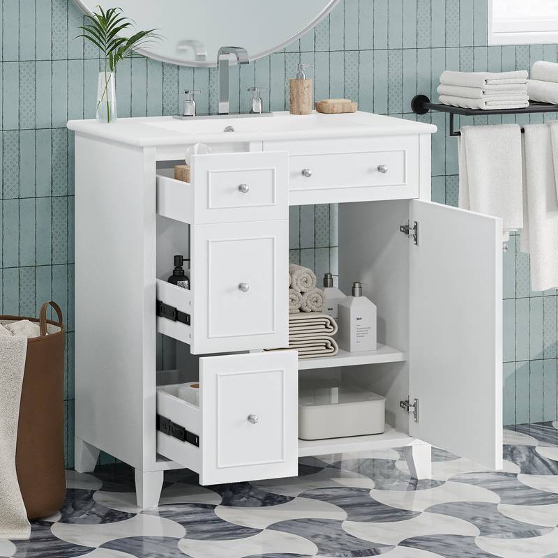 Chic Bathroom Vanity with Ceramic Sink & Smart Storage
