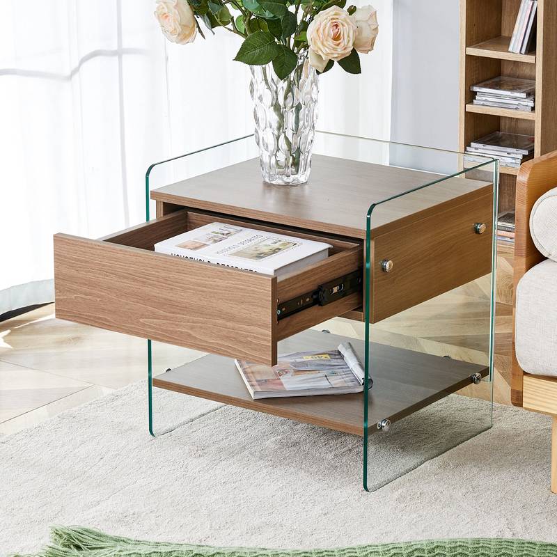 Chic Glass-Top Nightstand with Drawers