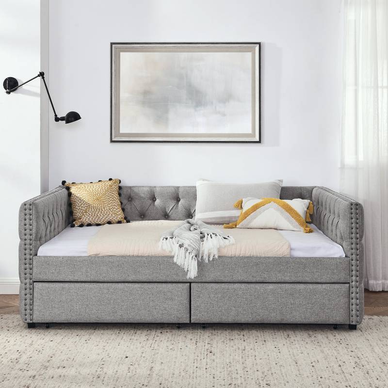 Stylish Grey Daybed with Storage Drawers